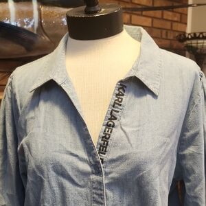 Karl Lagerfeld Light Blue 100% Cotton Button Up Shirt chambray